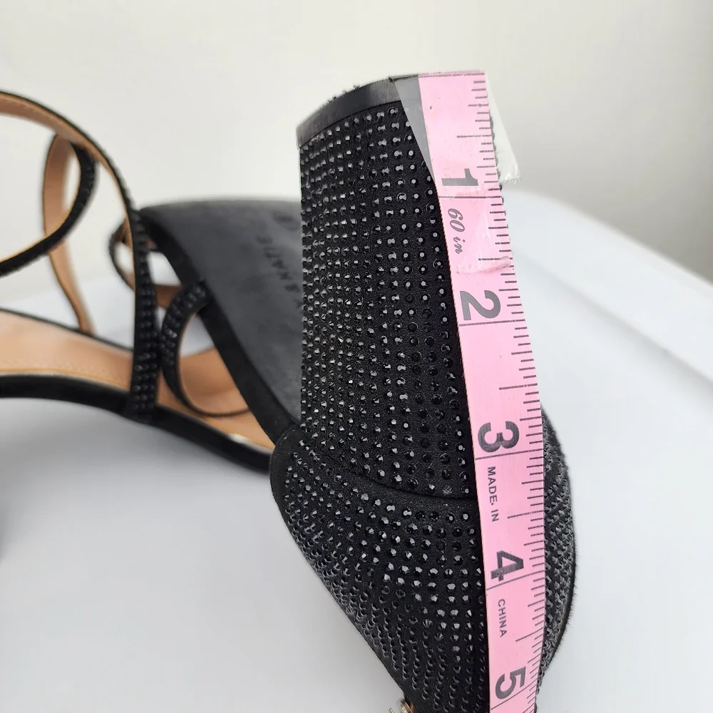 Kelly & Katie Paloona Rhinestones Block Heels Sandals Strappy Pumps Black 9M - Picture 10 of 12
